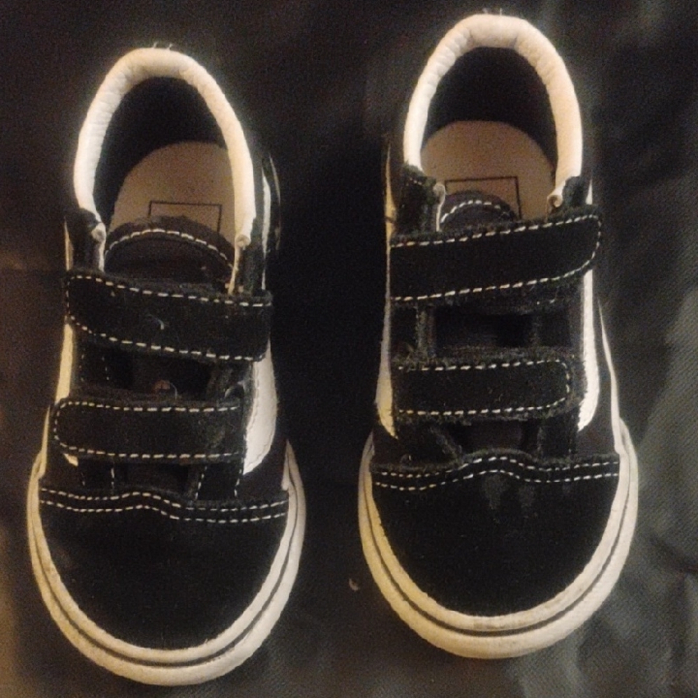 Vans Kids Black and White Velcro Sneakers